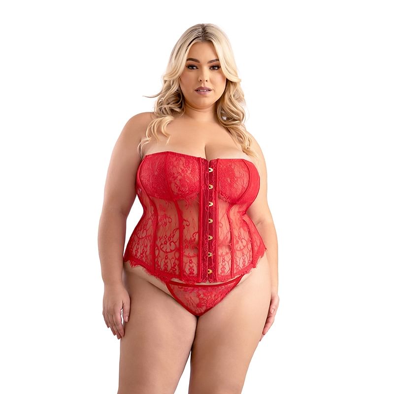 FL Eyelash Lace Corset & G-String 2XL