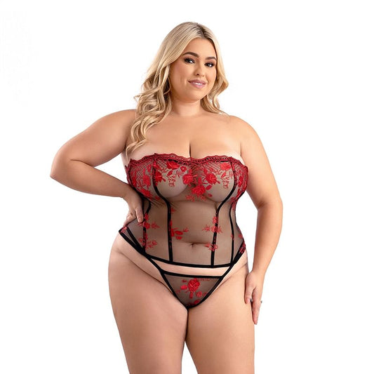 FL Floral Embroid Corset & G-String 2XL