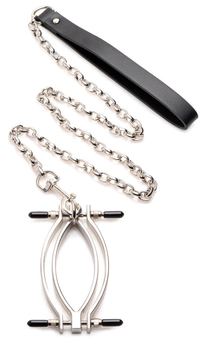 Pussy Tugger Adjustable Pussy Clamp With Leash - Silver