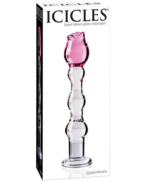 Icicles No. 12 Hand Blown Glass Massager - Clear w/Rose Tip