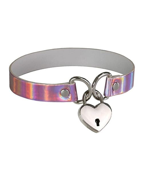 Plesur Heart Lock Collar - Holographic Pink
