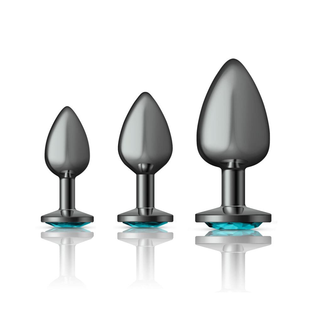 Cheeky Charms - Metal Butt Plug Gunmetal - Round - Teal - Anal Trainer Kit