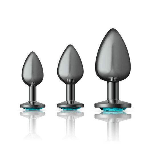 Cheeky Charms - Metal Butt Plug Gunmetal - Round - Teal - Anal Trainer Kit